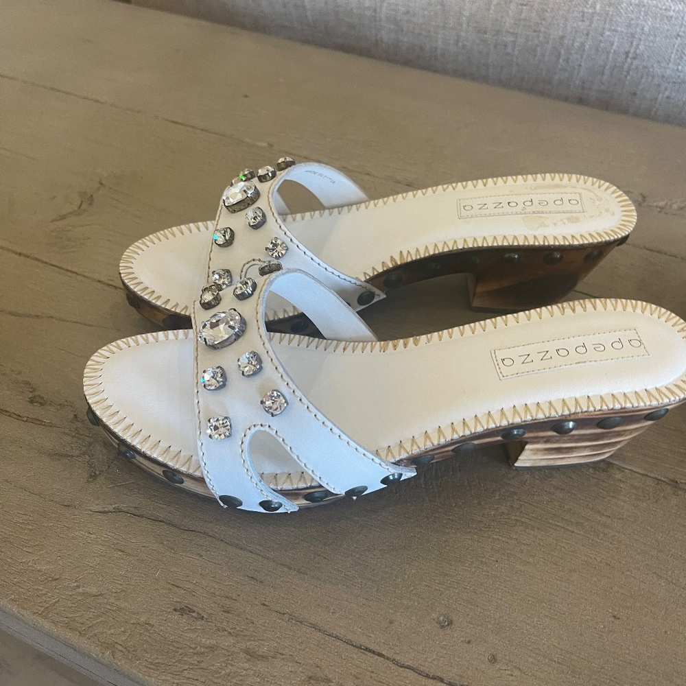 Beautiful Apepazza Embellished Sandals White Rhinestone Studs Made in Italy - Picture 2 of 8